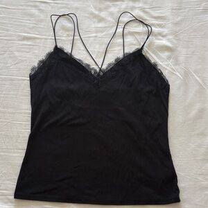 Elegant Black Lace Trim Cami Top
